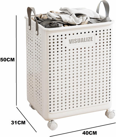 Siyecioa Wäschekorb Plastik Faltbare, Wäschesammler, 60L Laundry Baskets mit Rollen, Wäschebox für W