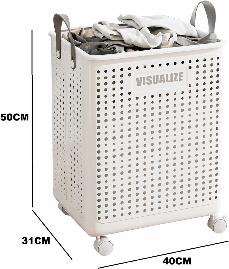 Siyecioa Wäschekorb Plastik Faltbare, Wäschesammler, 60L Laundry Baskets mit Rollen, Wäschebox für W
