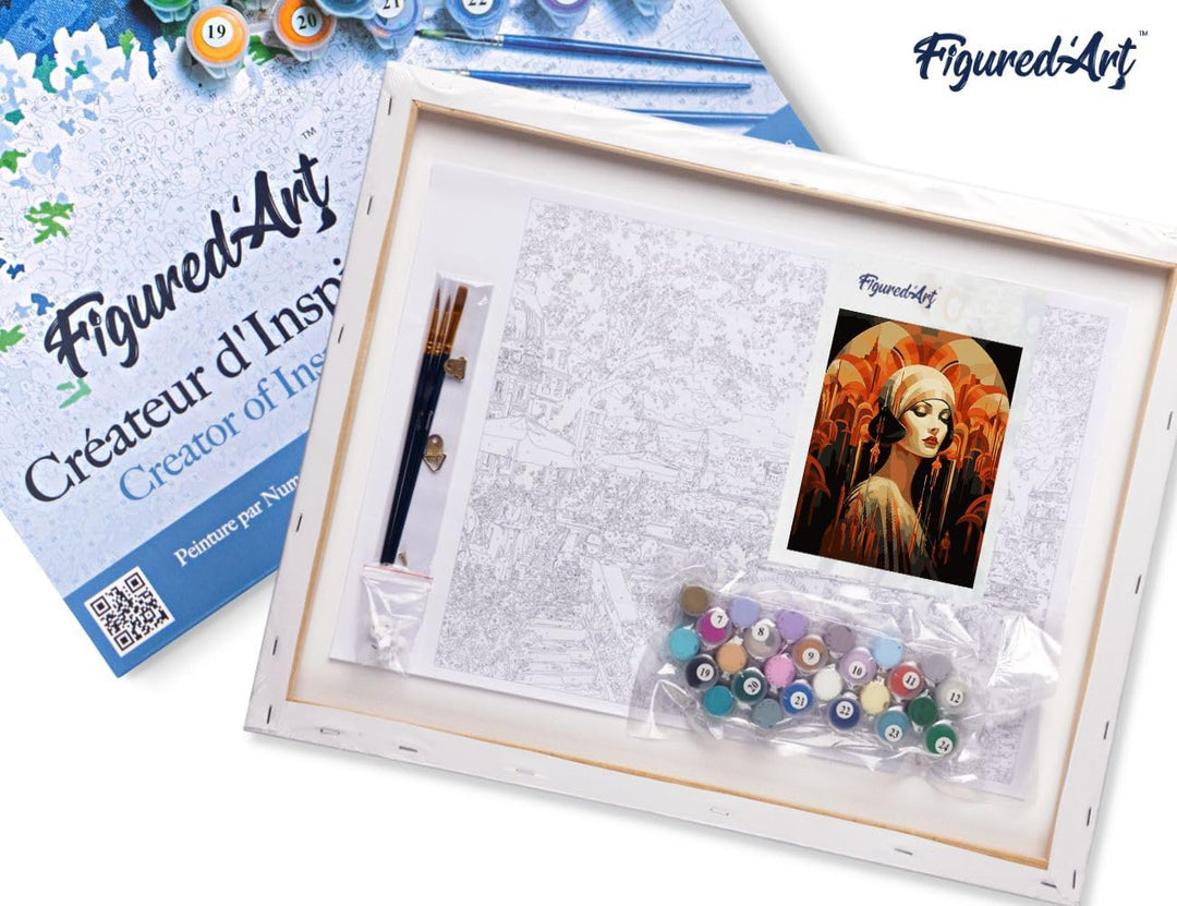 Figured'Art Malen Nach Zahlen Erwachsene Mit Rahmen Art-Deco-Frau - Paint by Numbers Basteln DIY Bas