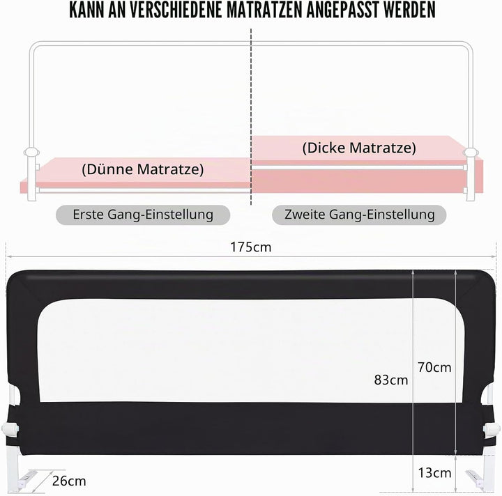 OHMG Bettgeländer,Sicherheitsgitter für Kinder,Sicherheitsgitter für Bett,höhenverstellbar,tragbar,B