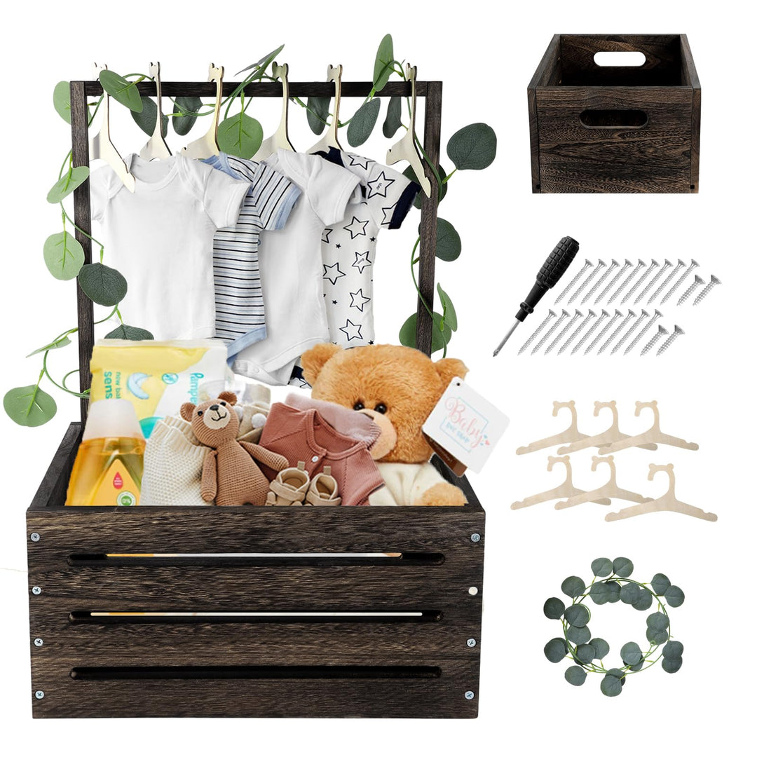 Holz Baby Geschenk Korb mit Griff, Kinder Kleiderbügel und Girlande, Baby Aufbewahrungskorb, Baby Du