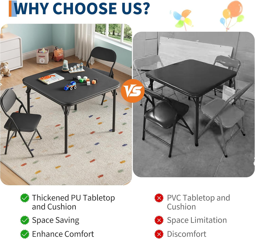 Zusammenklappbares Kinder-Set – quadratischer Tisch mit 2 gepolsterten Stühlen, Metallgestell, ideal