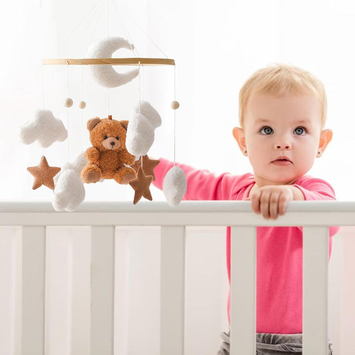 Mobile Baby Windspiele, Babybett Mobile 3D Bär Hase Kaninchen Wolken, Kinderzimmer Hängende Bettgloc