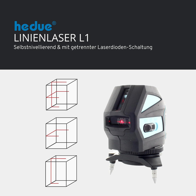 hedue® Linienlaser L1 - Roter Kreuzlinienlaser mit magnetischer Halterung (Multifunktions-Adapter),