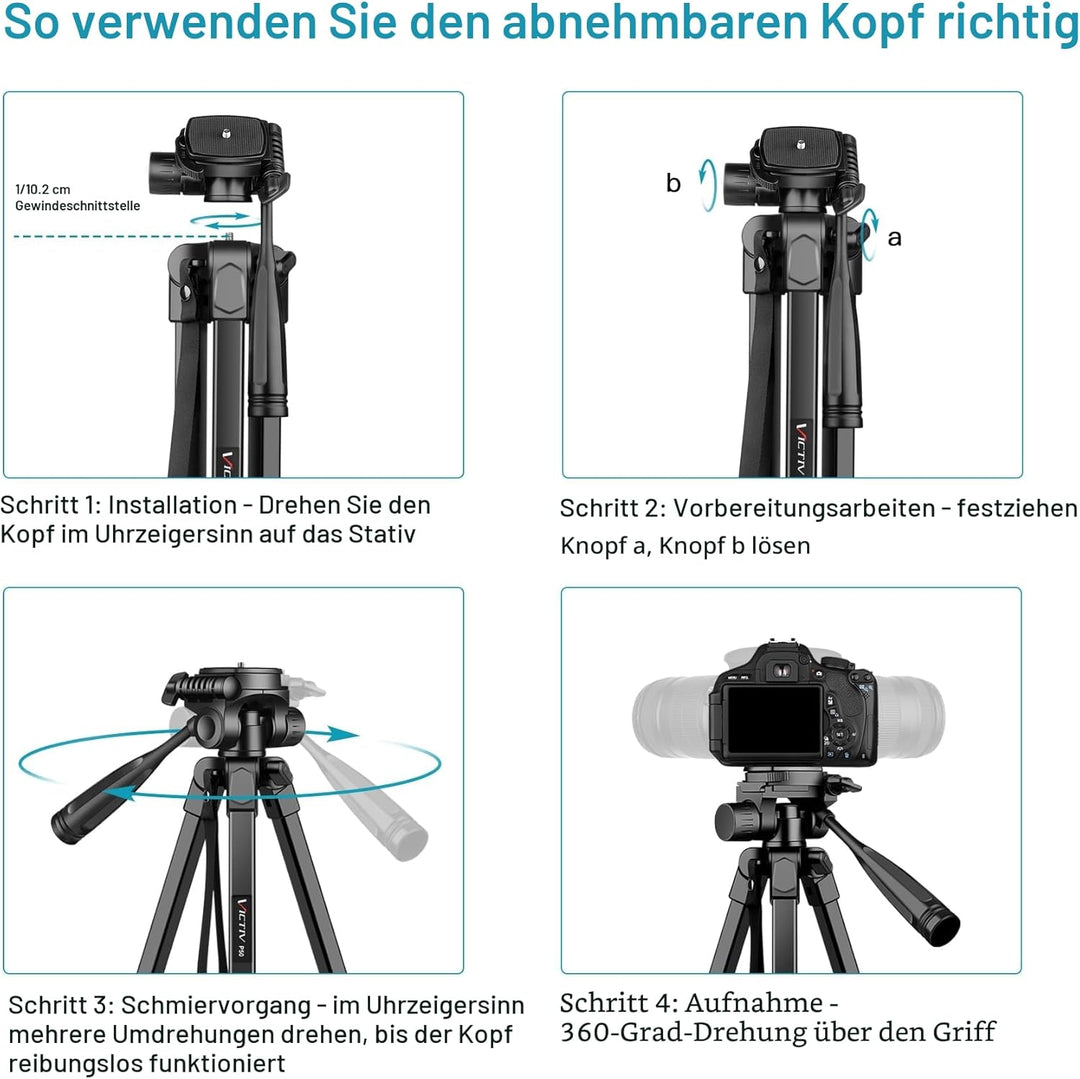 Victiv Neues Kamera Handy Stativ, 172cm Tragbares Camera Tripod, Aluminium Dreibein Stativ mit Abneh