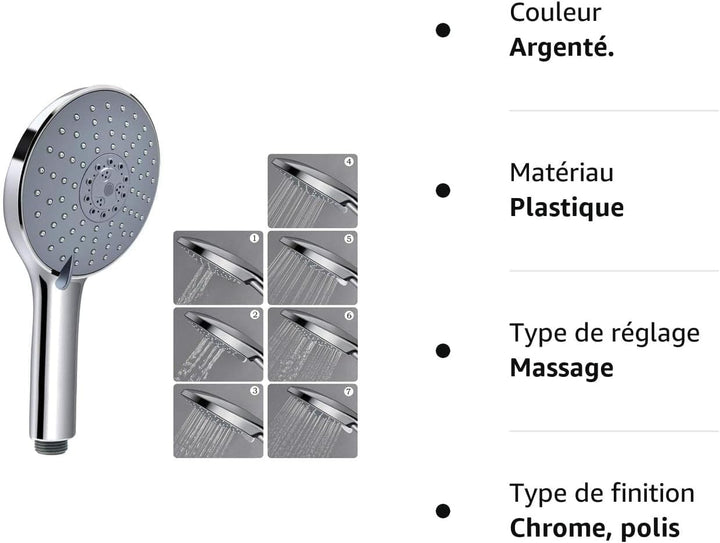 Duschkopf Handbrause, LEEFE 152mm Grosses Regenbrause - 7 Strahlarten, Chrom Grau, Grau