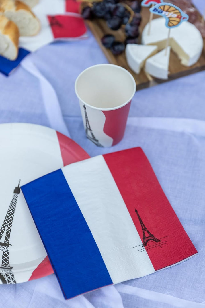 Deko-Set * FRANKREICH * für Länderparty, Mottoparty und Event | 72 Teile mit Servietten + Konfetti +
