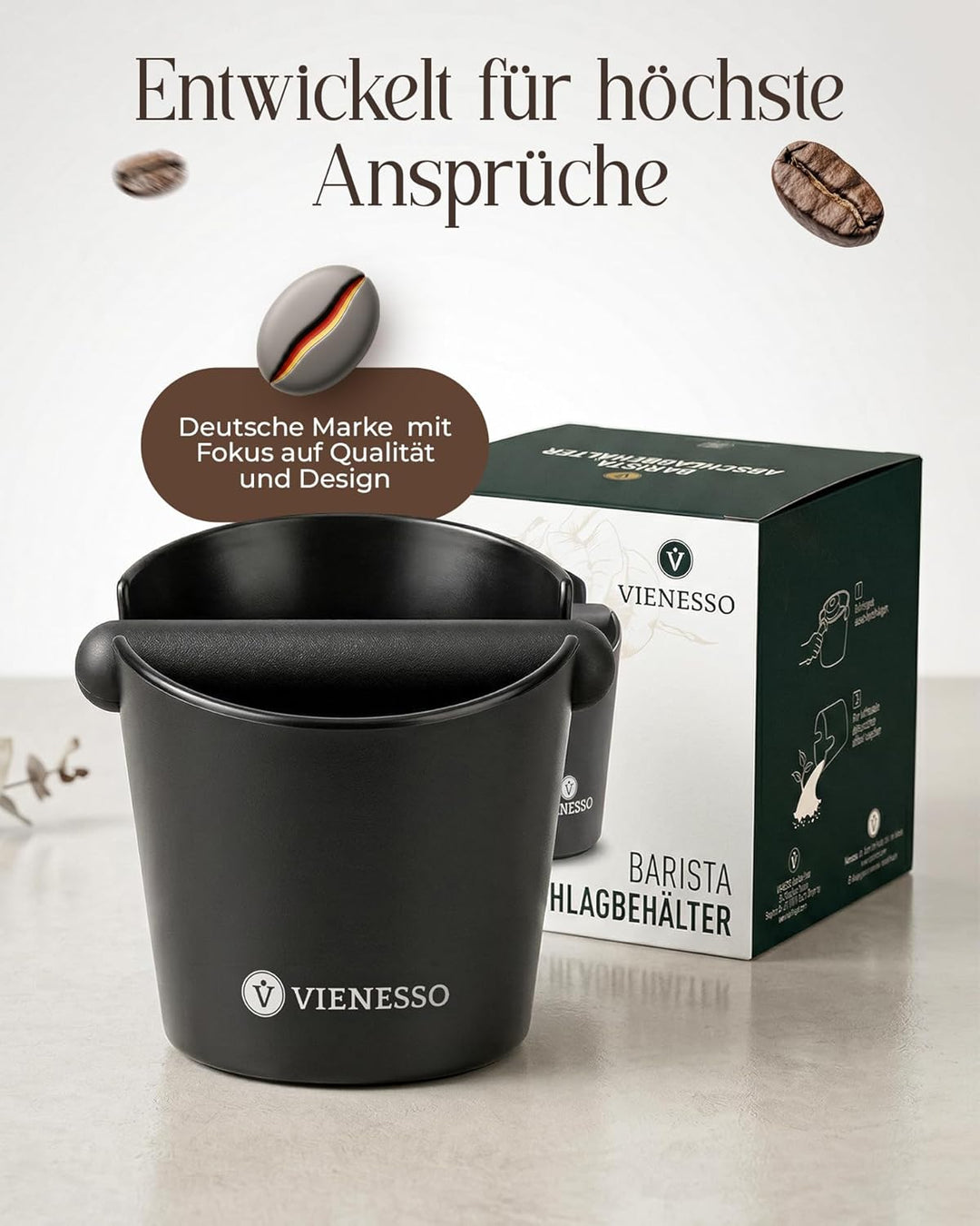 Abklopfbehälter für Siebträger | geräuschdämpfende Espresso Knock Box für Kaffeesatz – rutschfester