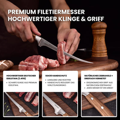 NØMIS Premium Filetiermesser Fisch | Filitiermesser scharf Fisch | Fischmesser | 18,5 cm Klinge aus