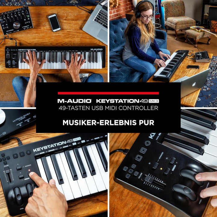 M-Audio Keystation 49 MKIII - Kompakter 49-Tasten MIDI Keyboard Controller mit zuweisbaren Reglern,