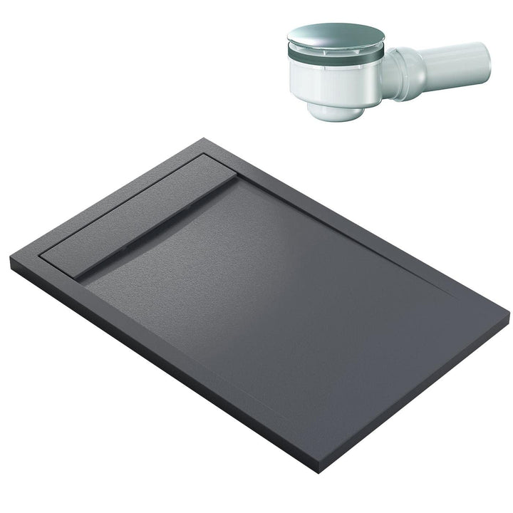 BERNSTEIN Duschtasse 90x120 cm Anthrazit Matt Flache Bauhöhe, Duschwanne aus Mineralguss, Rechteckig