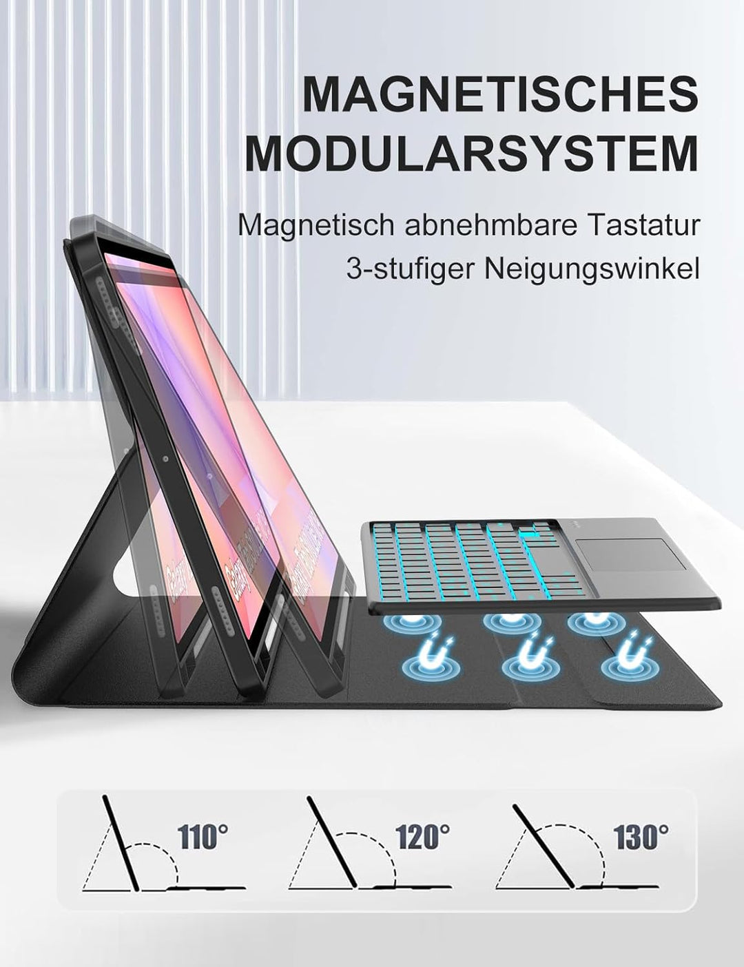 JADEMALL Hülle mit Touchpad & RGB-Tastatur für Samsung Galaxy Tab S10 Lite/S10 FE/S9 FE 10,9" & S9 1