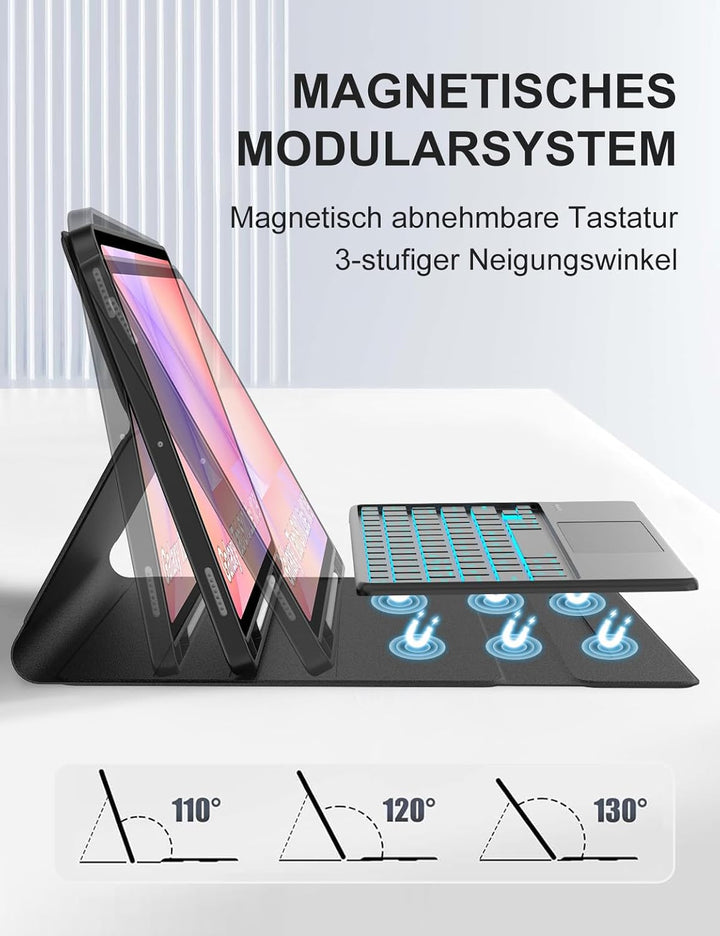 JADEMALL Hülle mit Touchpad & RGB-Tastatur für Samsung Galaxy Tab S10 Lite/S10 FE/S9 FE 10,9" & S9 1