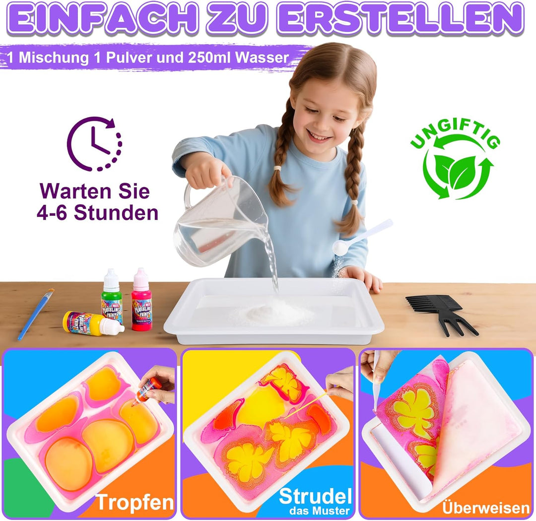 Wassermarmorierfarbe für Kinder - Kunsthandwerk für Mädchen und Jungen Bastelset Kinder ab 6 Jahre G