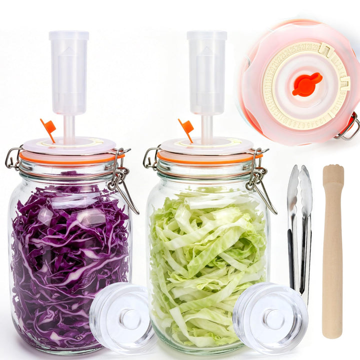 IIRC 1,5L Fermentierglas Set, Fermentiergläser mit Gärventil und Gewicht, Für Sauerkraut, Kimchi, Gu
