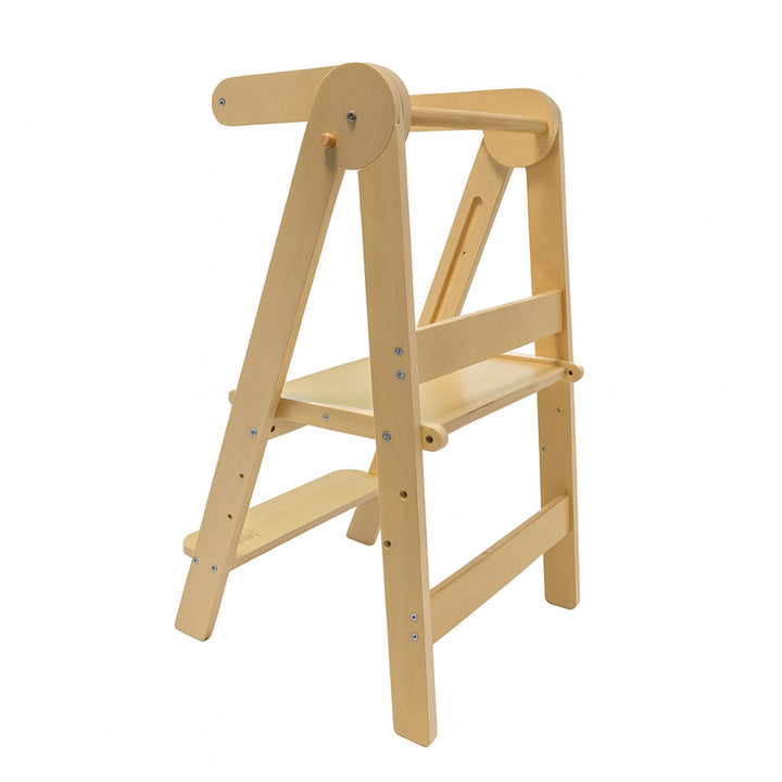 Lemodo Montessori Lernturm klappbar aus Birkenholz, 3-Fach höhenverstellbar, Natur lackiert, bis 50