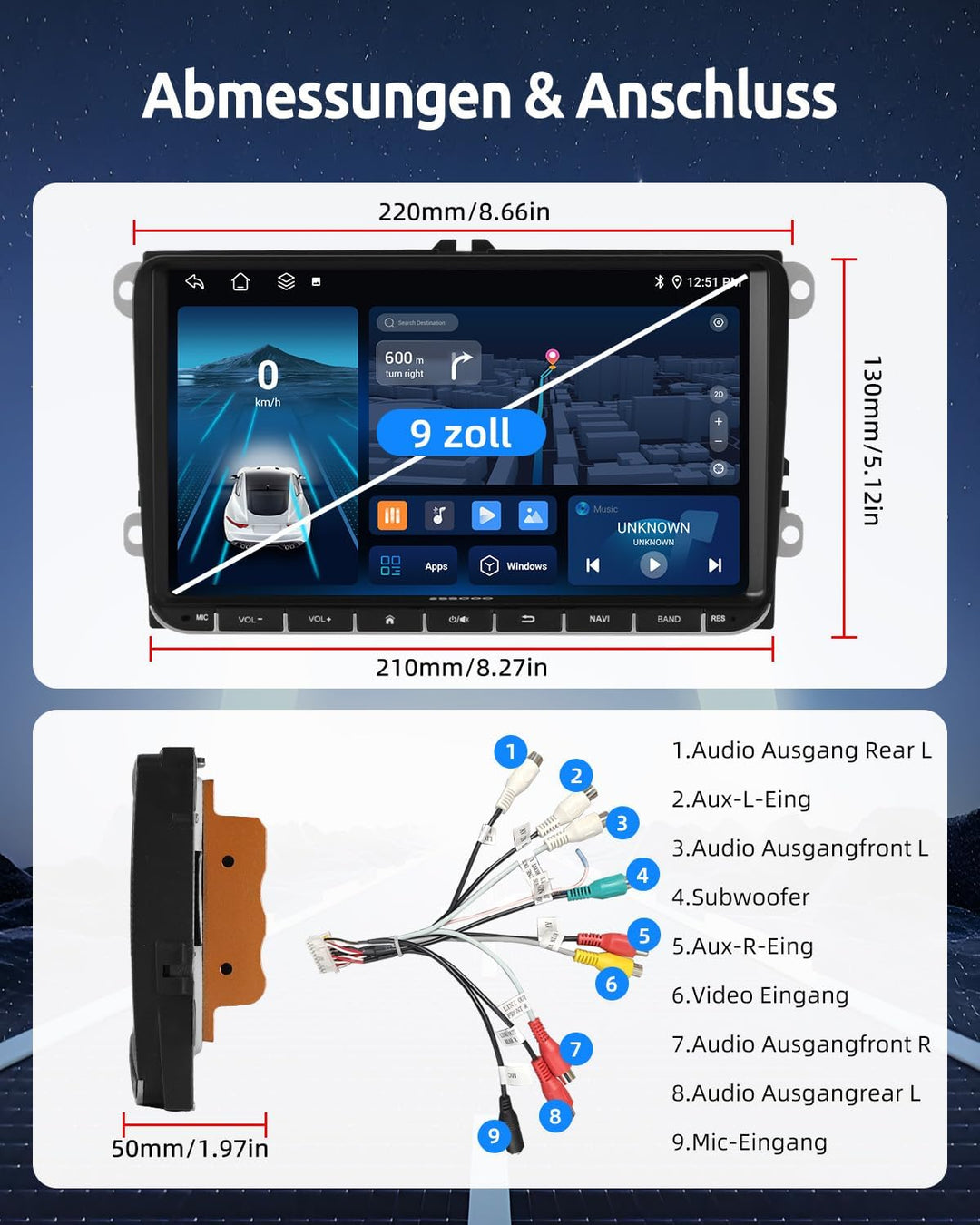 Essgoo Carplay Autoradio 9 Zoll Android 14 Car Stereo 32G Wireless Auto Radio Für VW Golf 5 6 Touran