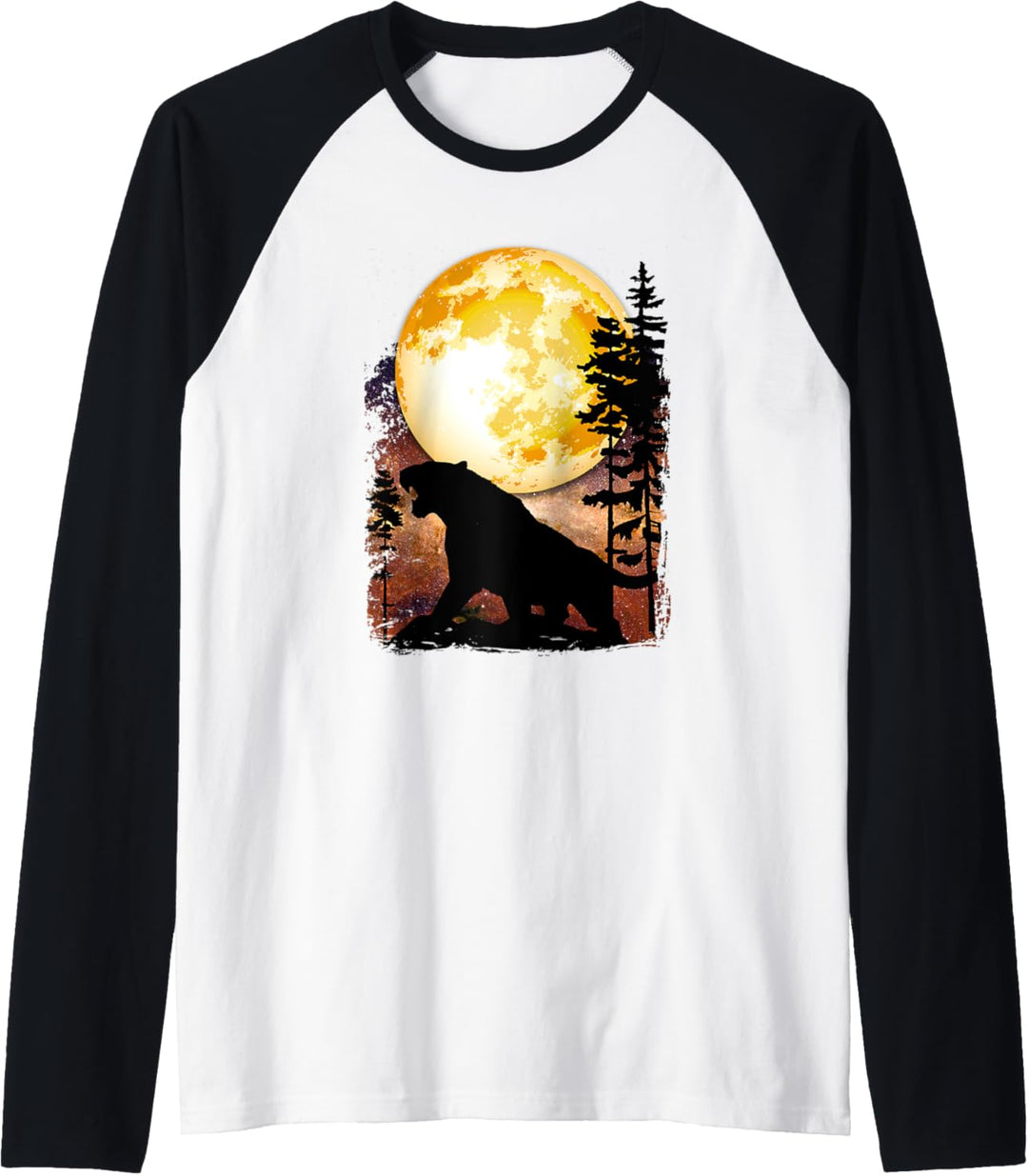 Tiger Vollmond Galaxy Star Night Tier Natur Grafik Raglan