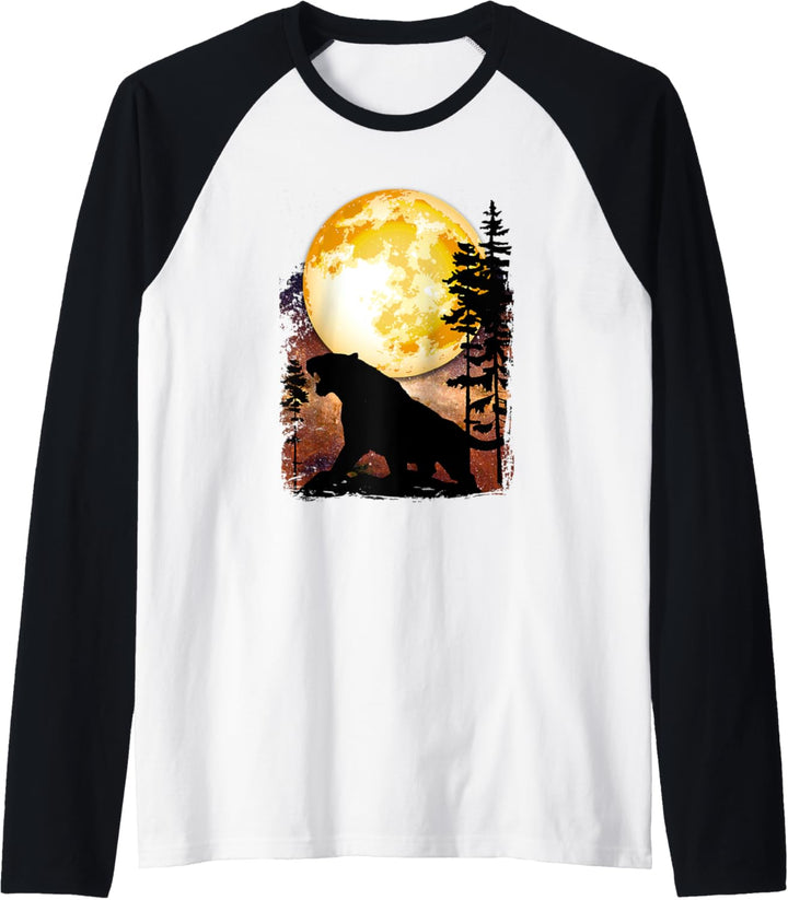 Tiger Vollmond Galaxy Star Night Tier Natur Grafik Raglan