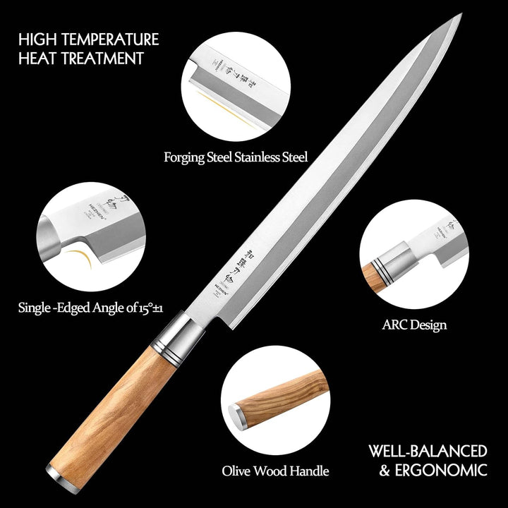 HEZHEN- 270mm Yanagiba-Messer,Japanischer Stil Schmieden von Stahl Sashimi-Messer,Sushi-Messer Filet