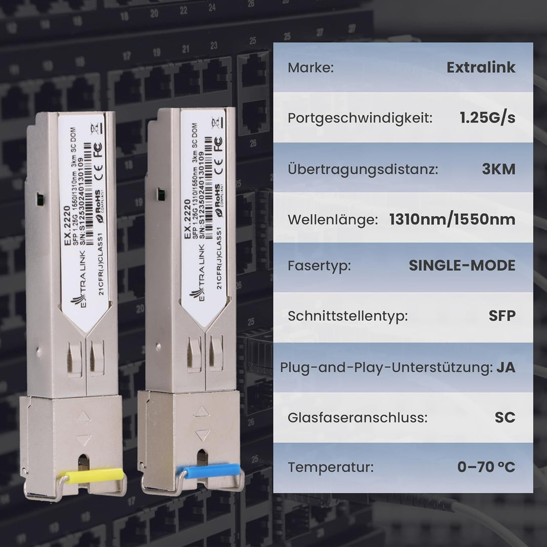 Extralink WDM SFP Modul Singlemode 1.25G SC 1310/1550nm bis 3km – Kompatibel mit Ubiquiti UniFi Netg