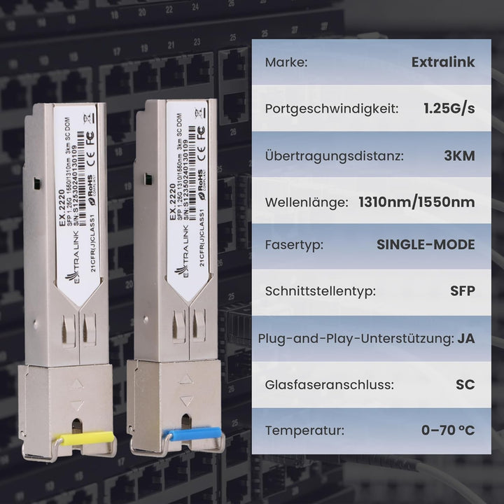 Extralink WDM SFP Modul Singlemode 1.25G SC 1310/1550nm bis 3km – Kompatibel mit Ubiquiti UniFi Netg