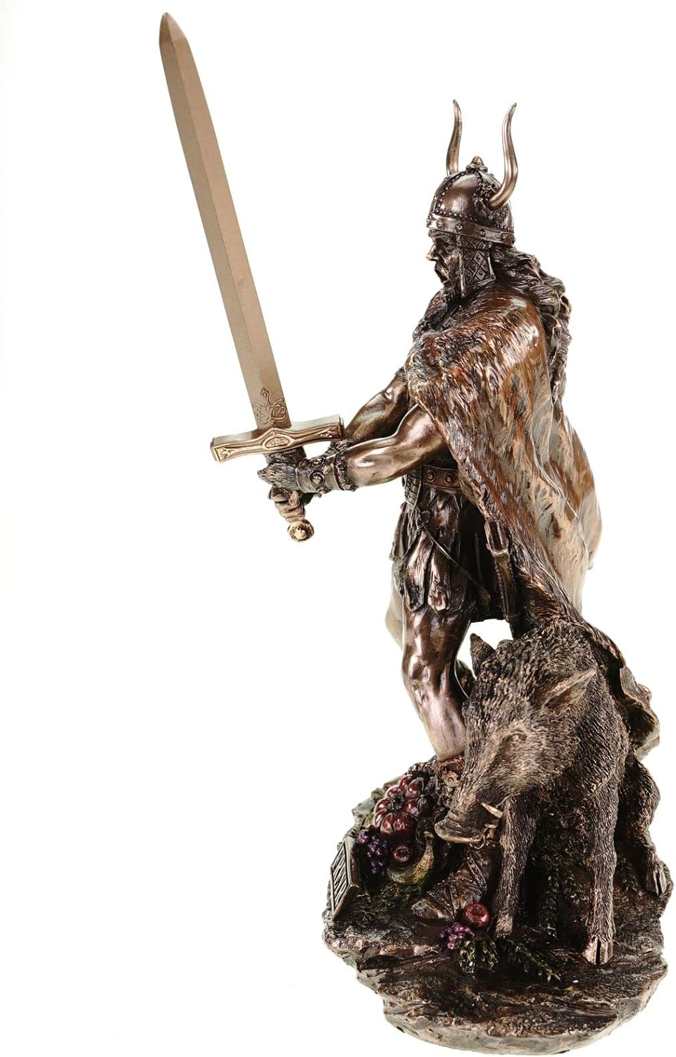 Unbekannt Frey germanischer Gott mit Eber bronziert 38 cm Freyr Freya Figur Odin Skulptur