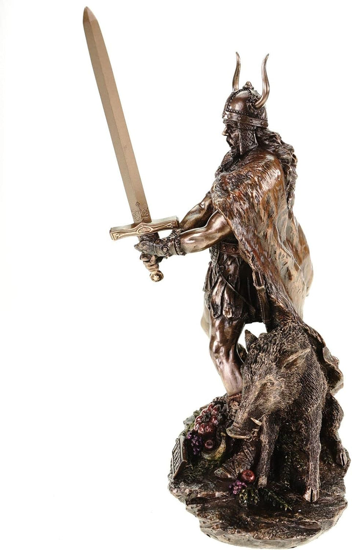 Unbekannt Frey germanischer Gott mit Eber bronziert 38 cm Freyr Freya Figur Odin Skulptur
