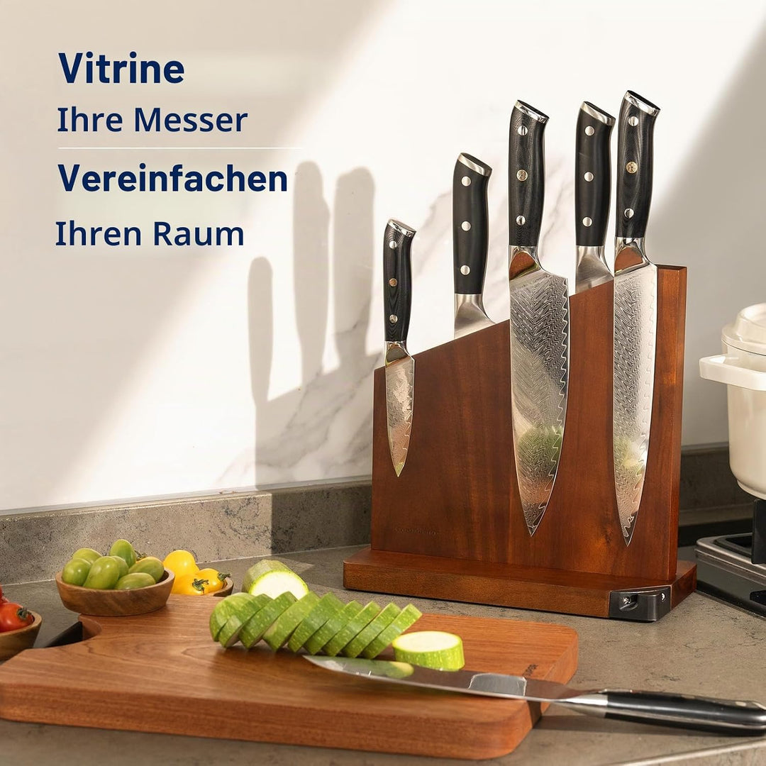 Gourmetop Messerblock Magnetisch mit Integriertem Schärfer, 100% Akazienholz Messerblock ohne Messer