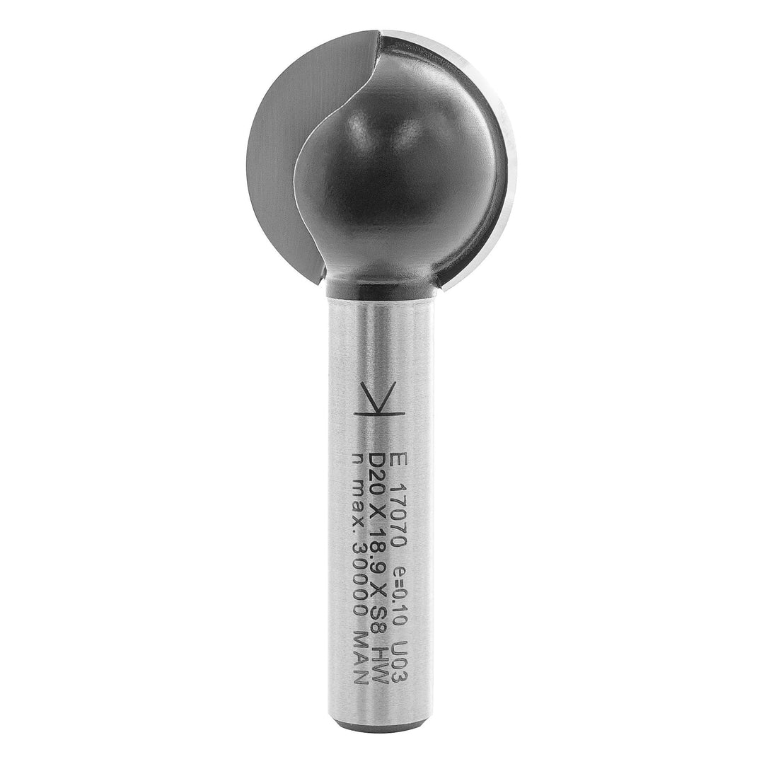 ENT 17070 Kugelfräser HW, Schaft (S) 8 mm, Durchmesser (D) 20 mm, NL 18,93 mm, R 10 mm, T 6 mm, SL 3