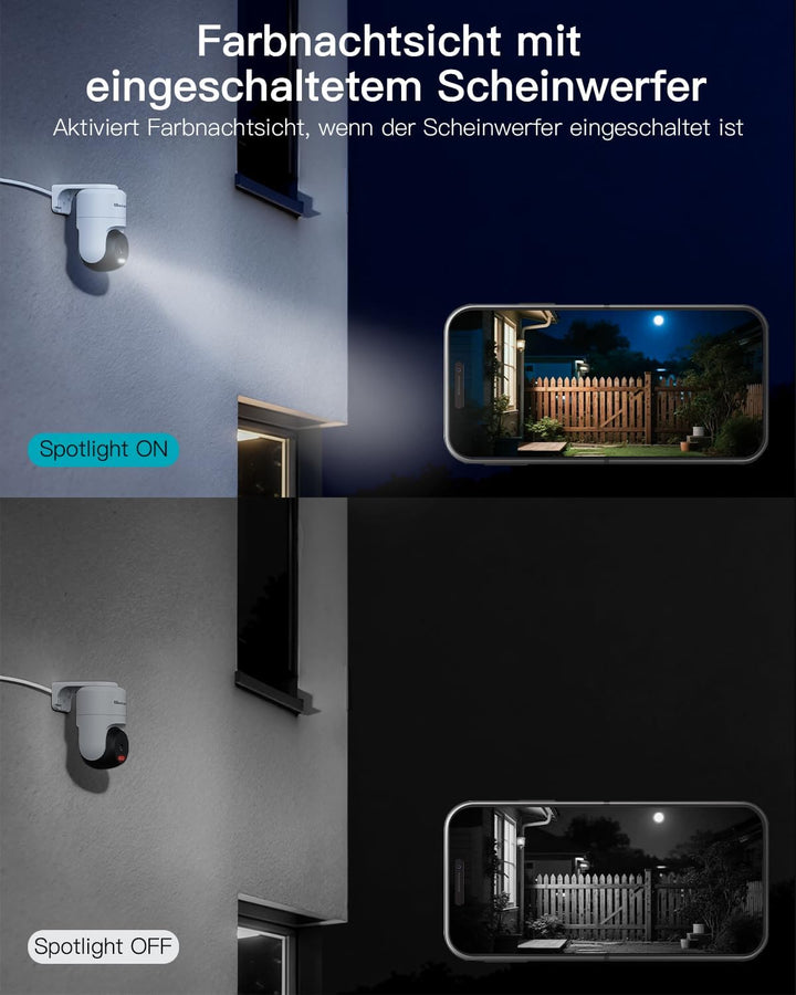 VIM TAG 2,5K Überwachungskamera Aussen, 5G WLAN Kamera Überwachung Aussen,360°PTZ-Aussenkamera mit F