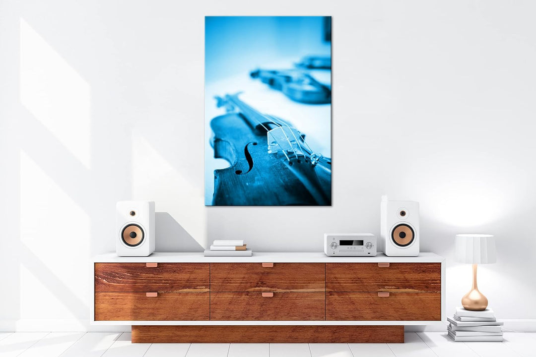 deyoli klassische Geigen und Violinen Format 80x60 Effekt: Monocrome Blau als Leinwandbild, Motiv fe