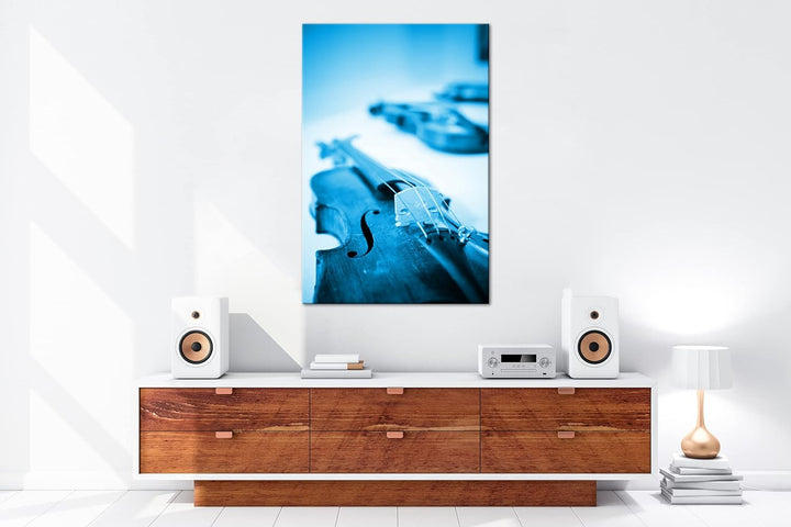 deyoli klassische Geigen und Violinen Format 80x60 Effekt: Monocrome Blau als Leinwandbild, Motiv fe