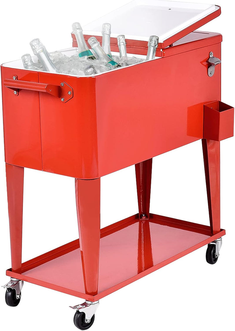 GYMAX 76L Kühlwagen, Getränkekühler mit 4 Universalrädern, Ablage & Flaschenöffner, Kühlbox mit Dopp