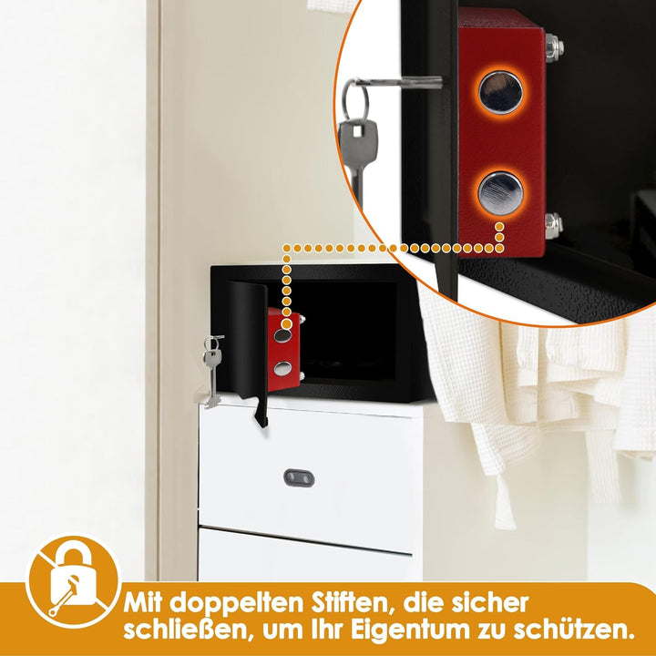 SUBTLETY 31x20x20cm Möbeltresor Abschliessbar Safe Tresor mit Doppelbartschloss und 2 Schlüssel Wand