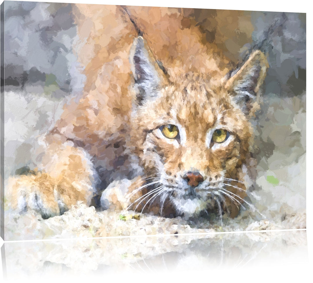 wachsamer Luchs Deluxe Format: 100x70 cm auf Leinwand, XXL riesige Bilder fertig gerahmt mit Keilrah