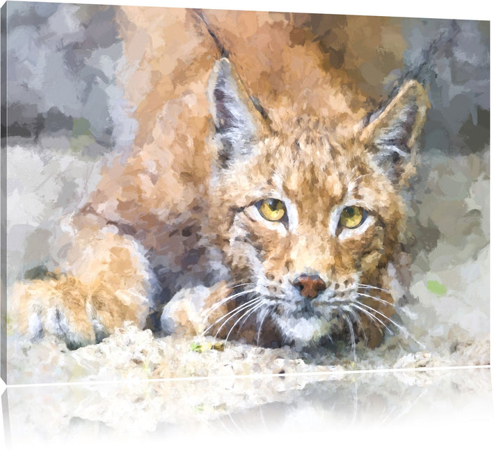 wachsamer Luchs Deluxe Format: 100x70 cm auf Leinwand, XXL riesige Bilder fertig gerahmt mit Keilrah