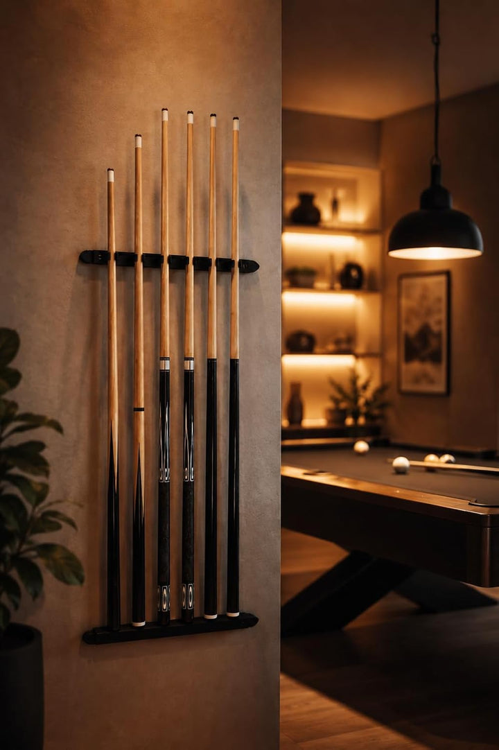 Billard Set - Wandhalterung + 2 Profi Queue + 2 Standard Queue + 2 Kurze Queue