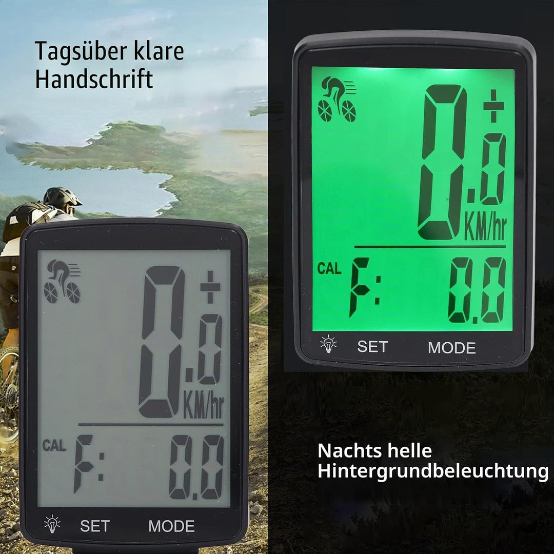 Fahrradcomputer, 2,8-Zoll-LCD-Display mit Hintergrundbeleuchtung, Kabelloser Fahrrad-Tachometer, Kil