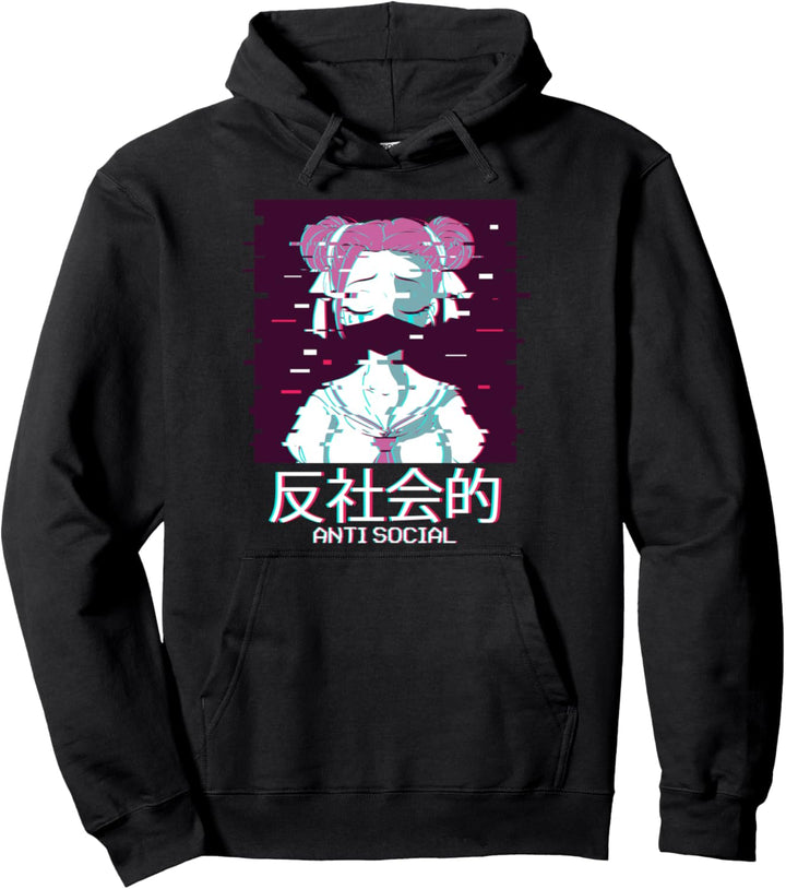 Anti-Social Anime Girl Geisha - Japanese Vaporwave Aesthetic Pullover Hoodie