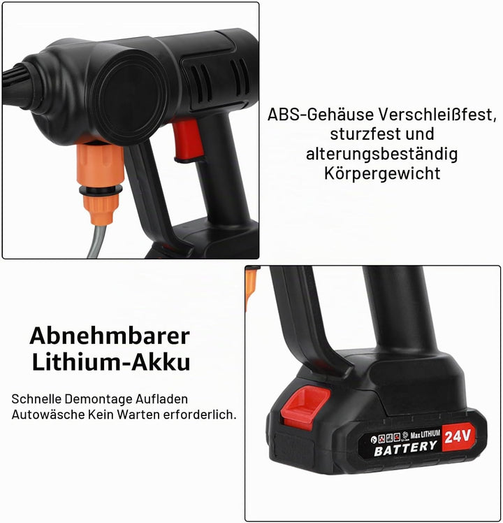 Akku Hochdruckreiniger, 24V Max 50Bar Mobile Akku-Hochdruckreiniger mit Eimer &amp; 2 Akku 1500mAh Tragb
