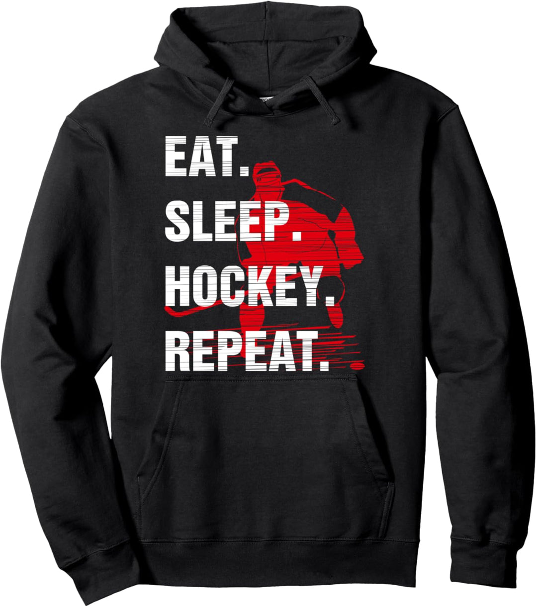 Eat Sleep Hockey Repeat Funny Ice Hockey Lover Hockey Player Pullover Hoodie