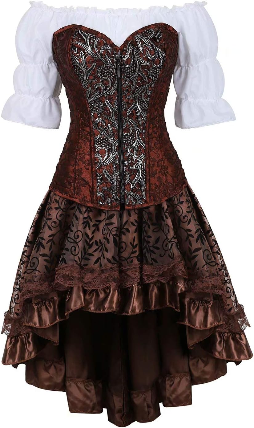 Jutrisujo Steampunk corsagenkleid leder Corsage kleid korsett piraten rock Kostüm piraten Spitzenroc