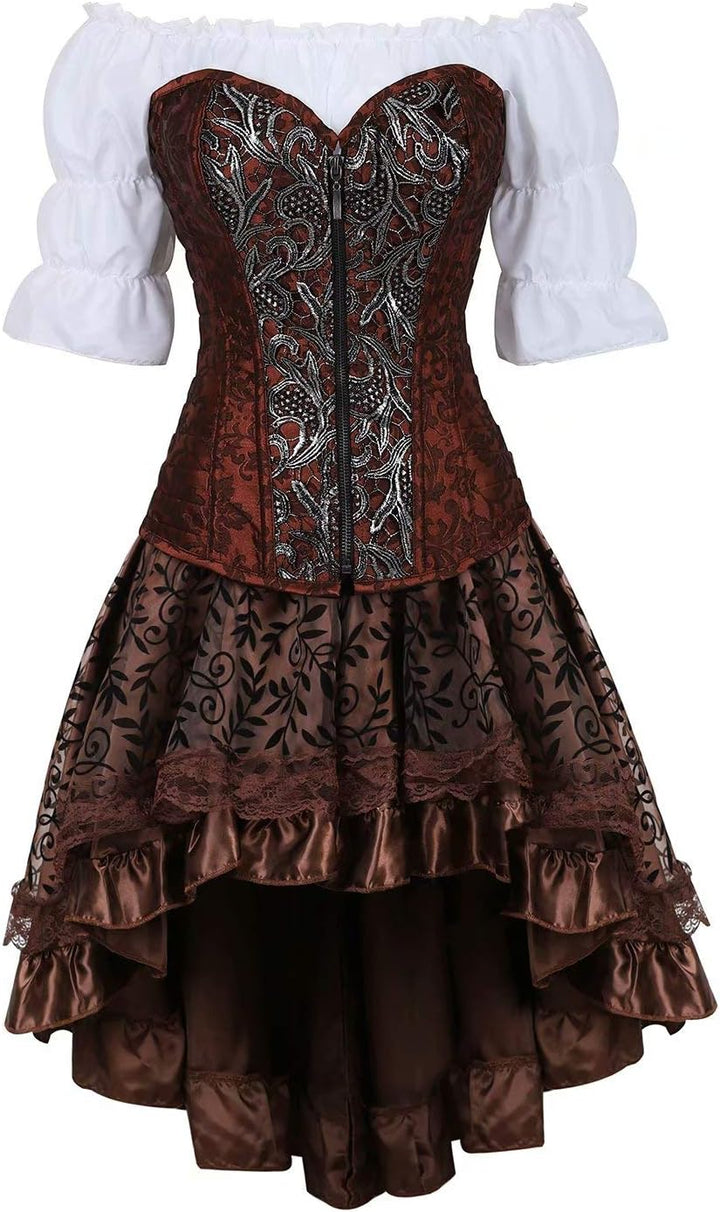 Jutrisujo Steampunk corsagenkleid leder Corsage kleid korsett piraten rock Kostüm piraten Spitzenroc