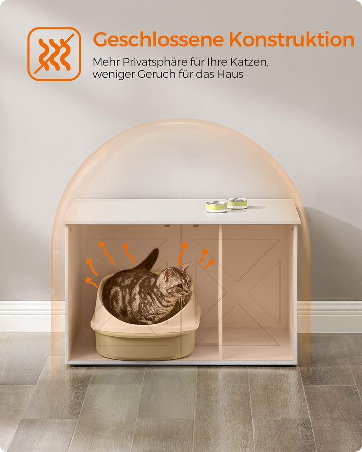 Feandrea Katzenhaus, Katzenklo-Schrank mit herausnehmbarer Trennwand, Tisch, 80 x 53 x 50 cm, weiss