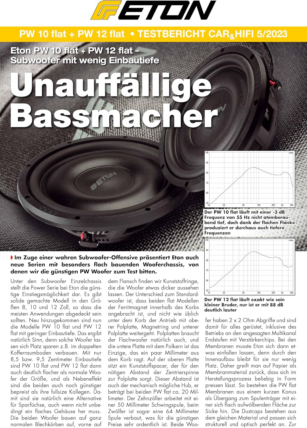 ETON PW 12 Flat – Druckvoller, Flacher 30 cm / 12 Zoll Langhub Subwoofer, Bass fürs Auto, Tiefton La