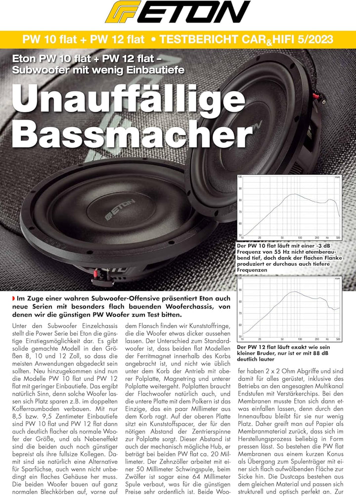 ETON PW 12 Flat – Druckvoller, Flacher 30 cm / 12 Zoll Langhub Subwoofer, Bass fürs Auto, Tiefton La