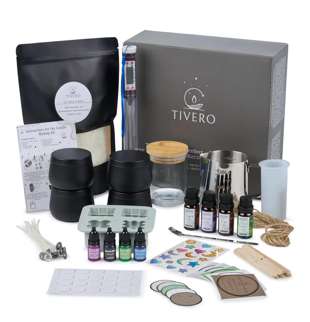 Kerzen selber machen Set – DIY Kerzen Giessset & Kerzenherstellung Bastelset mit Silikonformen, Soja