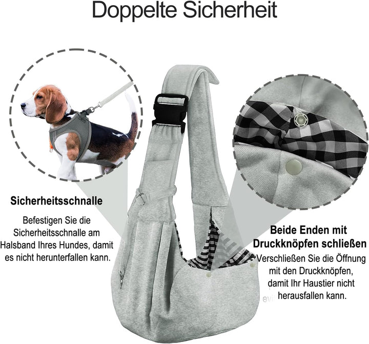 PETLOFT Tragetuch Hund, Reversibel Kleine Hundetrage, Einstellbar Pet Tragetuch, Freisprecheinrichtu