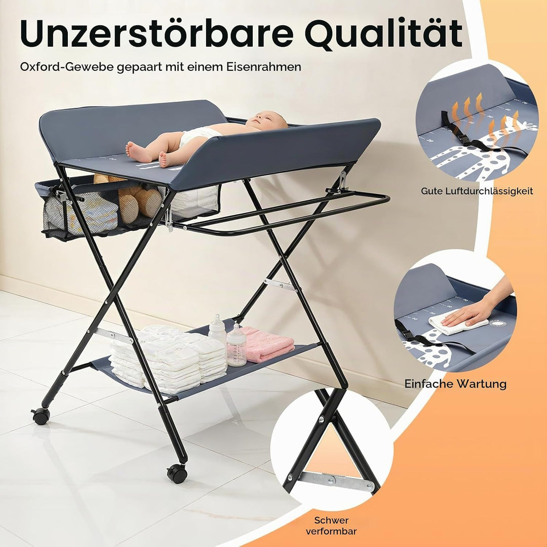 klappbare Wickelkommode Wickeltisch, Baby Wickelkombi, mit Wickelauflage Sicherheitsgurt und Ablagef